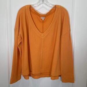 Anthropologie Pilcro Moira Waffle Knit Top Oversize Marigold Yellow Goldenrod L